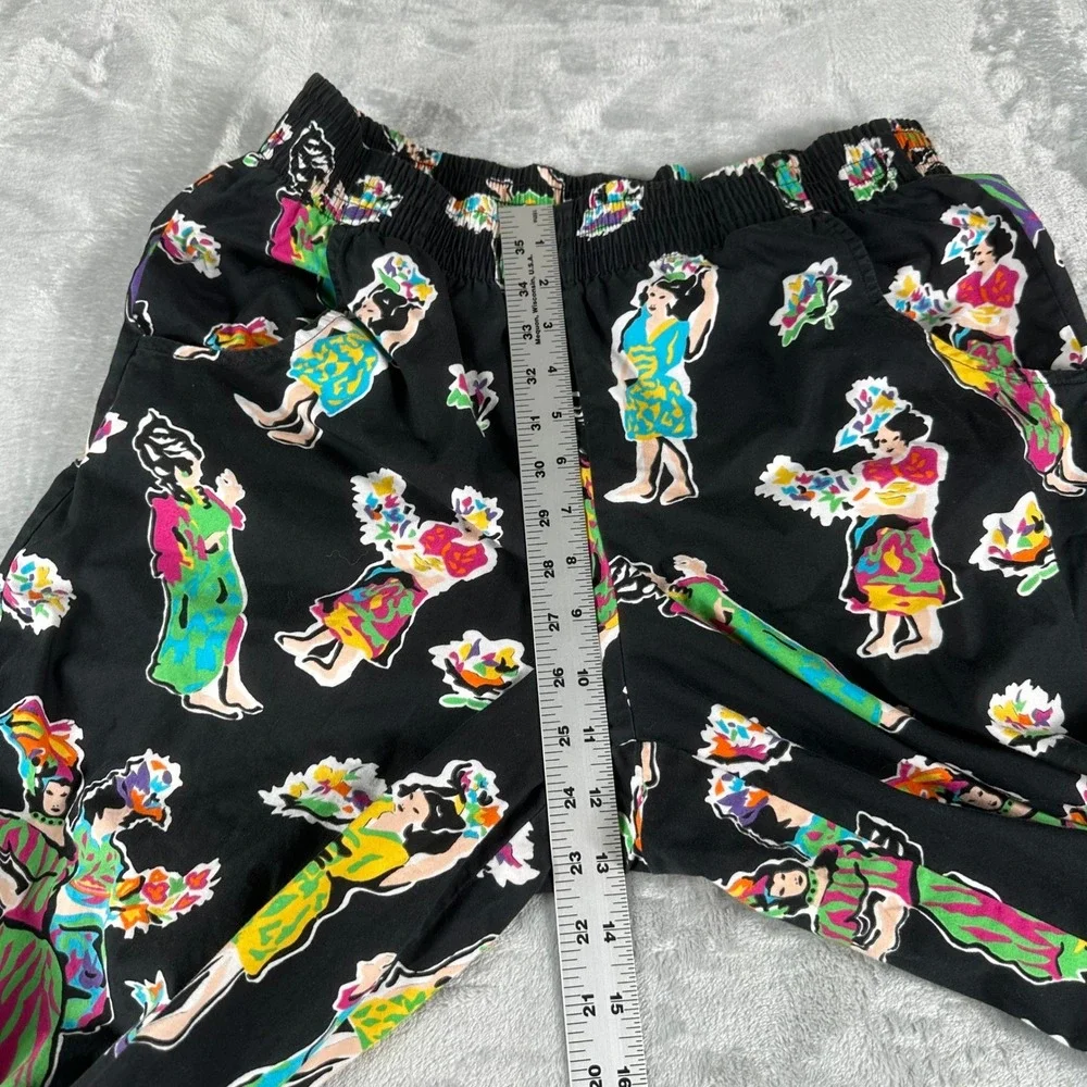 VTG Alexander Campbell Pants Women 8 Black Cropped Novelty Art Print Hula Dancer